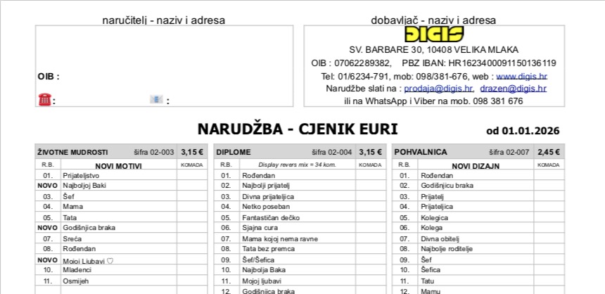 DIGIS - narudžba cjenik 01.01.2026